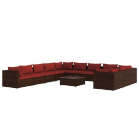 vidaXL 12-tlg. Garten-Lounge-Set mit Kissen Poly Rattan Braun