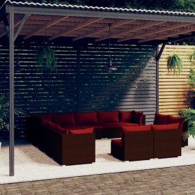 vidaXL 13-tlg. Garten-Lounge-Set mit Kissen Braun Poly Rattan