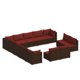vidaXL 13-tlg. Garten-Lounge-Set mit Kissen Braun Poly Rattan