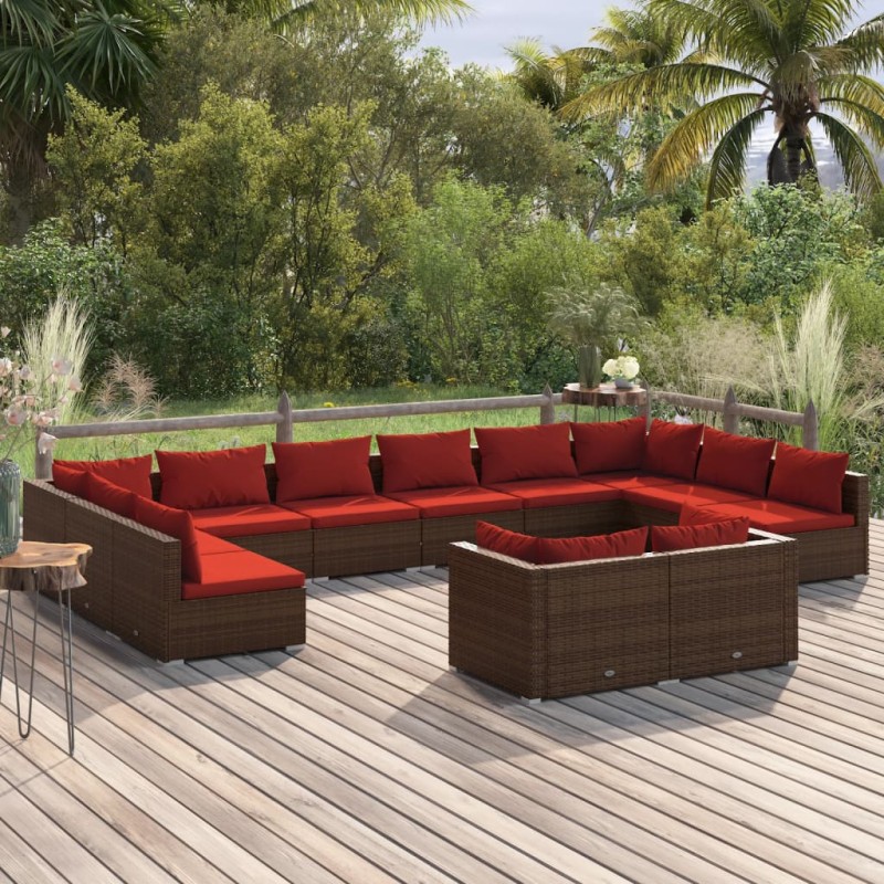 vidaXL 12-tlg. Garten-Lounge-Set mit Kissen Braun Poly Rattan vidaXL 12-tlg. Garten-Lounge-Set mit Kissen Braun Poly Rattan