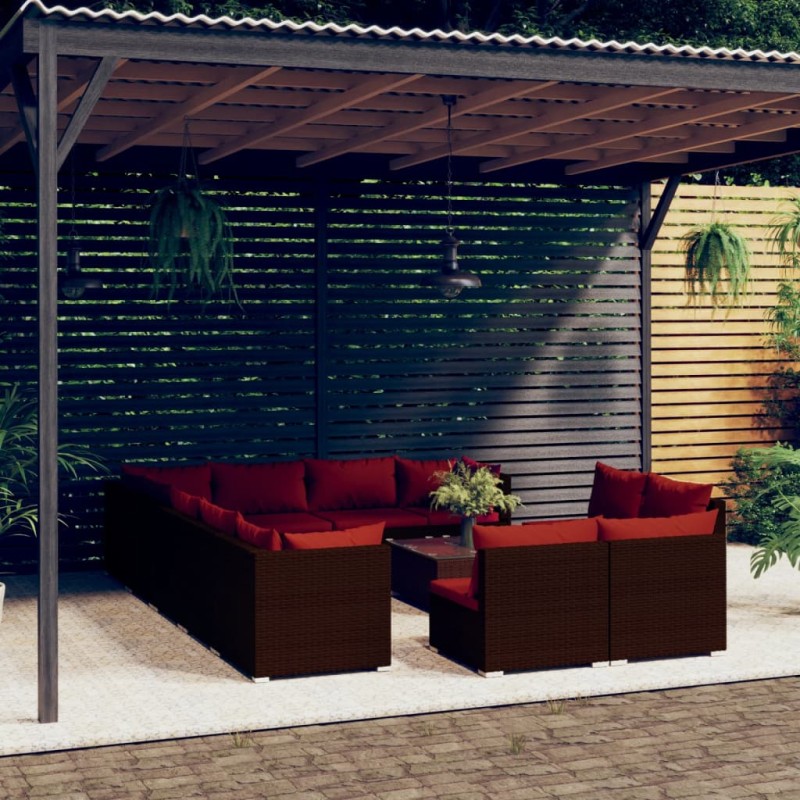 vidaXL 13-tlg. Garten-Lounge-Set mit Kissen Braun Poly Rattan vidaXL 13-tlg. Garten-Lounge-Set mit Kissen Braun Poly Rattan