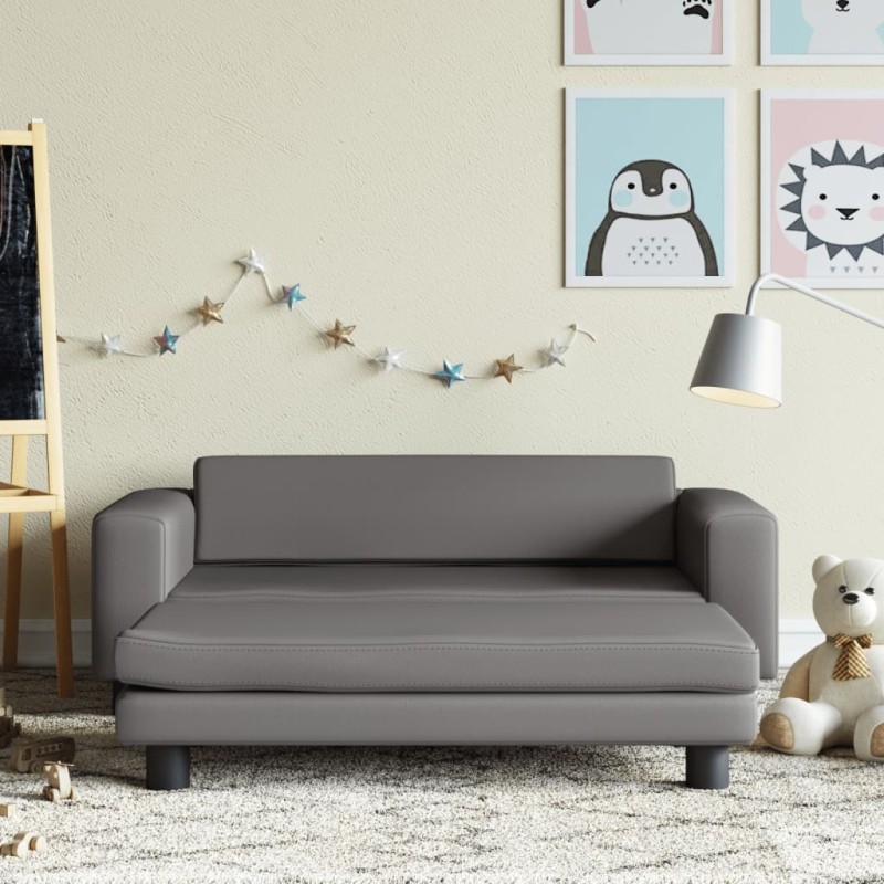 vidaXL Kindersofa mit Hocker Grau 100x50x30 cm Kunstleder vidaXL Kindersofa mit Hocker Grau 100x50x30 cm Kunstleder