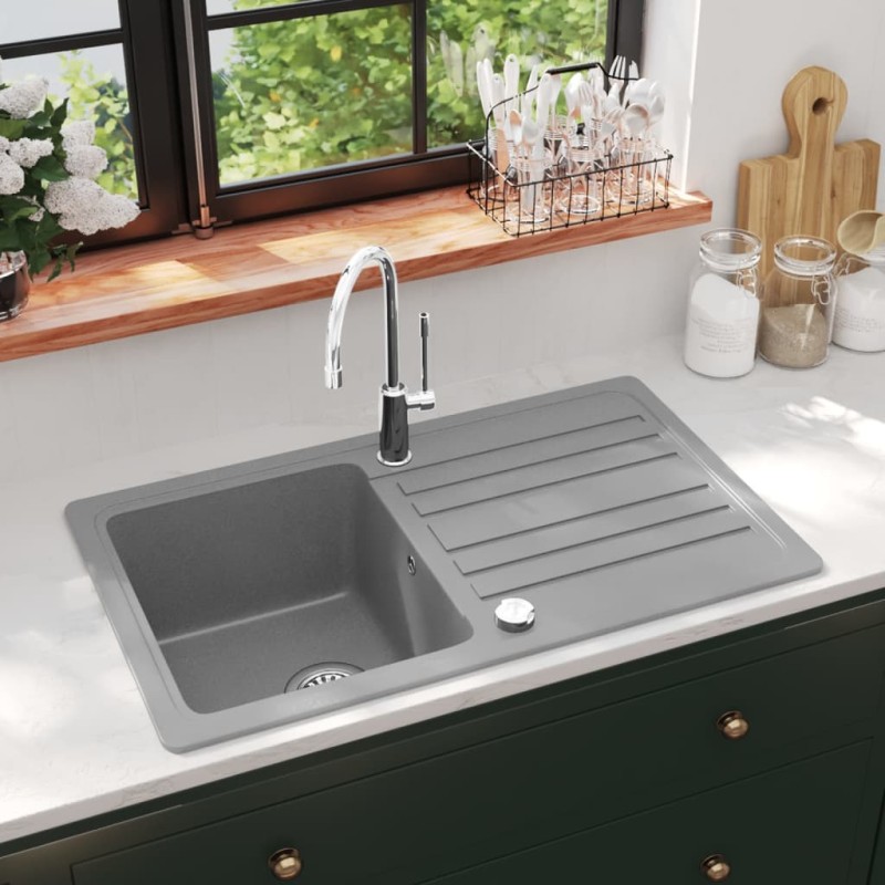 Granitspüle mit Abtropffläche Reversibel Grau Granitspüle mit Abtropffläche Reversibel Grau