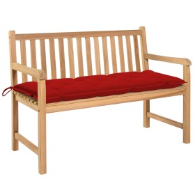 vidaXL Gartenbank mit Roter Auflage 120 cm Massivholz Teak 