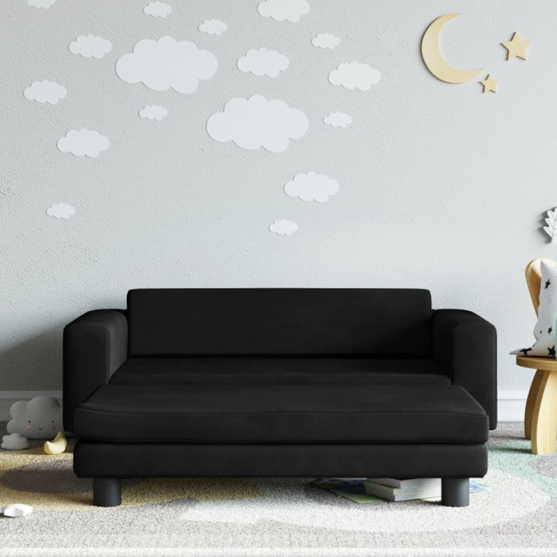 vidaXL Kindersofa mit Hocker Schwarz 100x50x30 cm Samt vidaXL Kindersofa mit Hocker Schwarz 100x50x30 cm Samt