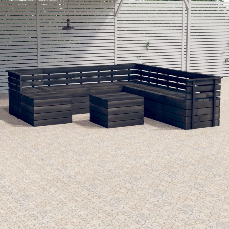 9-tlg. Garten-Sofagarnitur aus Paletten Kiefernholz Dunkelgrau 9-tlg. Garten-Sofagarnitur aus Paletten Kiefernholz Dunkelgrau