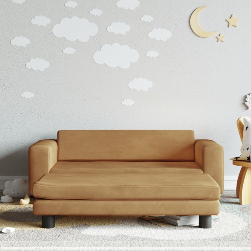 vidaXL Kindersofa mit Hocker Braun 100x50x30 cm Samt vidaXL Kindersofa mit Hocker Braun 100x50x30 cm Samt