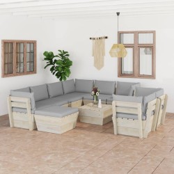 10-tlg. Garten-Sofagarnitur aus Paletten mit Kissen Fichtenholz