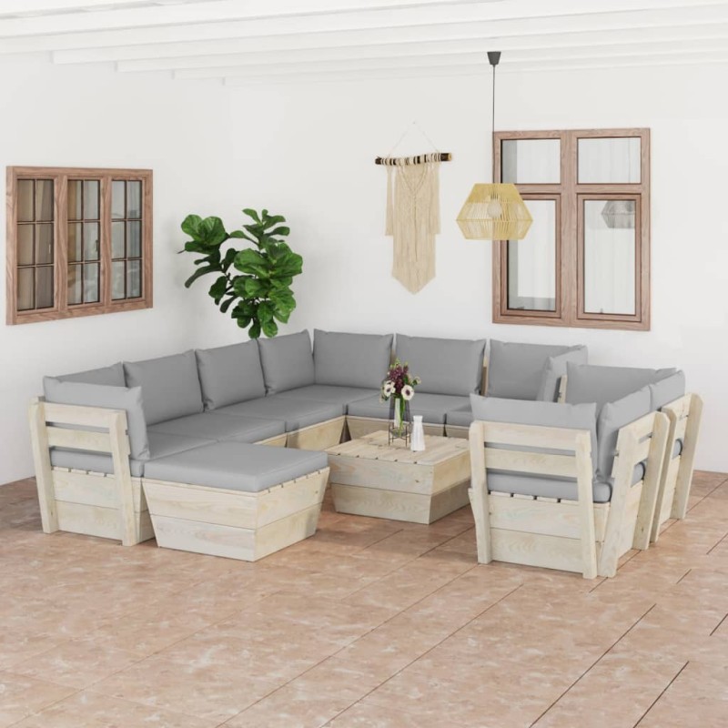 10-tlg. Garten-Sofagarnitur aus Paletten mit Kissen Fichtenholz 10-tlg. Garten-Sofagarnitur aus Paletten mit Kissen Fichtenholz
