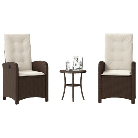 vidaXL 3-tlg. Bistro-Set mit Kissen Braun Poly Rattan