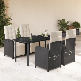 vidaXL 5-tlg. Garten-Essgruppe mit Kissen Schwarz Poly Rattan