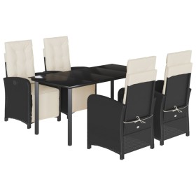 vidaXL 5-tlg. Garten-Essgruppe mit Kissen Schwarz Poly Rattan