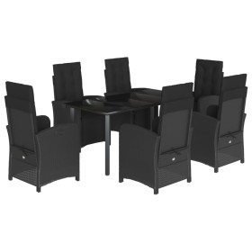 vidaXL 7-tlg. Garten-Essgruppe mit Kissen Schwarz Poly Rattan