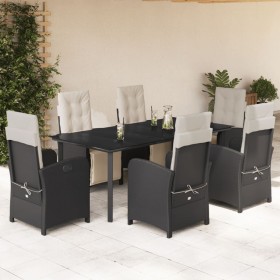 vidaXL 7-tlg. Garten-Essgruppe mit Kissen Schwarz Poly Rattan