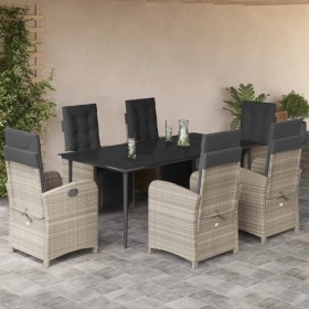 vidaXL 7-tlg. Garten-Essgruppe mit Kissen Hellgrau Poly Rattan