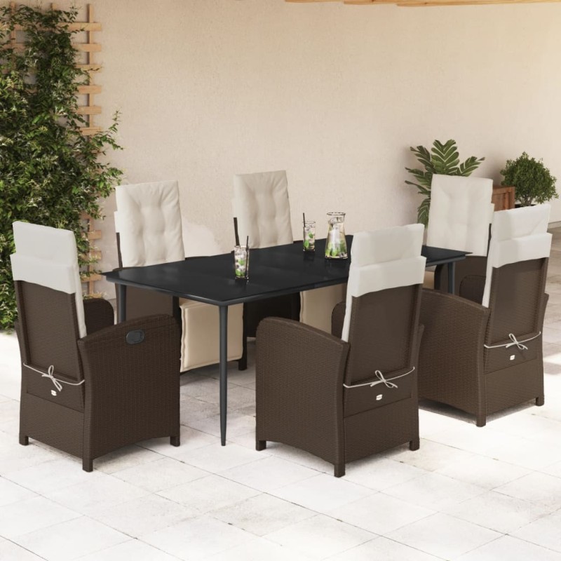 vidaXL 7-tlg. Garten-Essgruppe mit Kissen Braun Poly Rattan vidaXL 7-tlg. Garten-Essgruppe mit Kissen Braun Poly Rattan