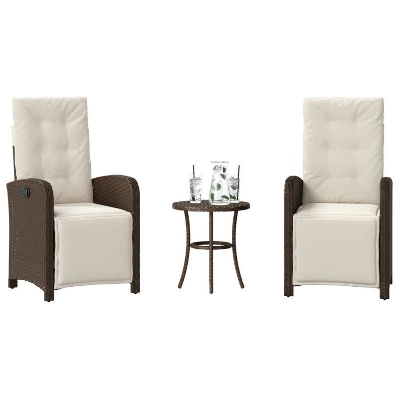 vidaXL 3-tlg. Bistro-Set mit Kissen Braun Poly Rattan vidaXL 3-tlg. Bistro-Set mit Kissen Braun Poly Rattan