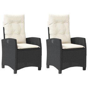 vidaXL Gartensessel mit Kissen 2 Stk. Verstellbar Schwarz Poly Rattan