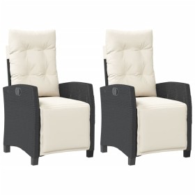 vidaXL Gartensessel mit Fußteil 2 Stk. Verstellbar Schwarz Poly Rattan