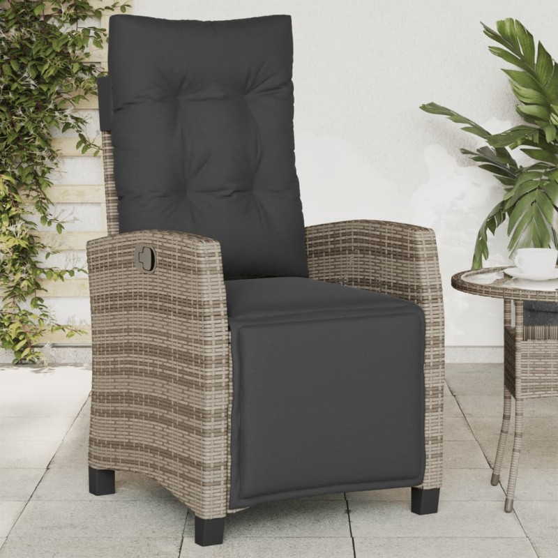 vidaXL Gartensessel mit Fußteil Verstellbar Grau Poly Rattan vidaXL Gartensessel mit Fußteil Verstellbar Grau Poly Rattan