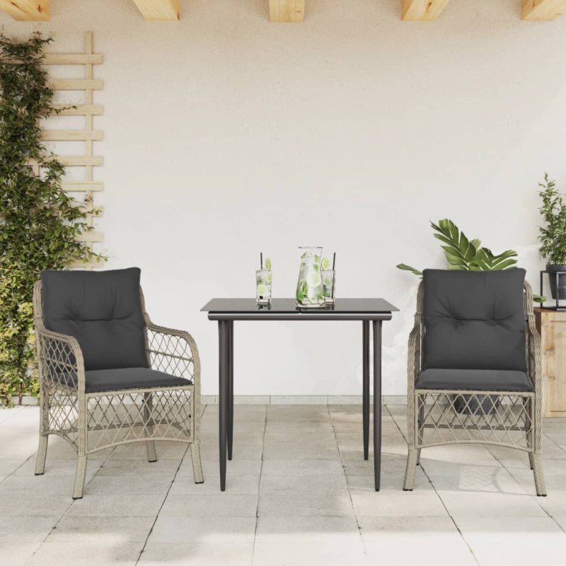 vidaXL 3-tlg. Bistro-Set mit Kissen Hellgrau Poly Rattan vidaXL 3-tlg. Bistro-Set mit Kissen Hellgrau Poly Rattan