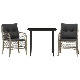 vidaXL 3-tlg. Bistro-Set mit Kissen Hellgrau Poly Rattan