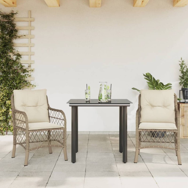 vidaXL 3-tlg. Bistro-Set mit Kissen Beige Poly Rattan vidaXL 3-tlg. Bistro-Set mit Kissen Beige Poly Rattan