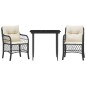 vidaXL 3-tlg. Bistro-Set mit Kissen Schwarz Poly Rattan vidaXL 3-tlg. Bistro-Set mit Kissen Schwarz Poly Rattan