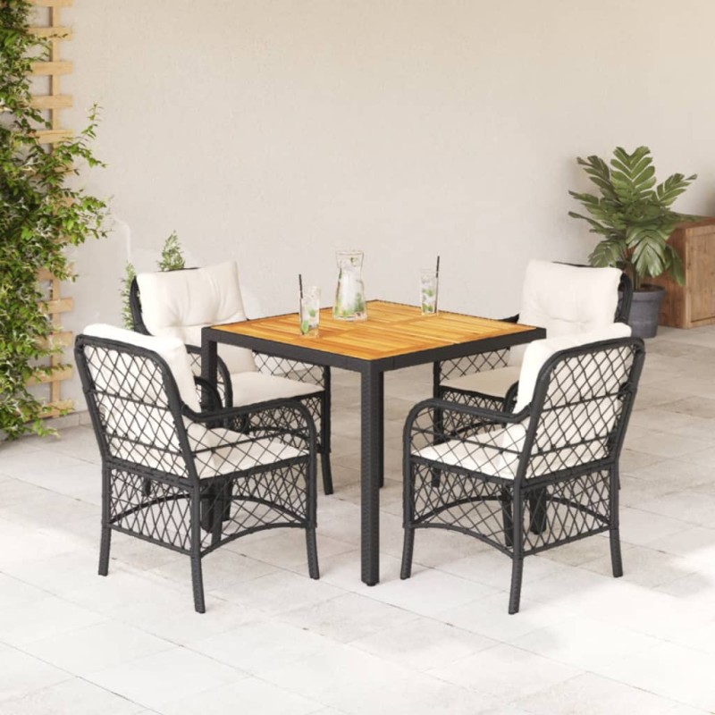 vidaXL 5-tlg. Garten-Essgruppe mit Kissen Schwarz Poly Rattan vidaXL 5-tlg. Garten-Essgruppe mit Kissen Schwarz Poly Rattan