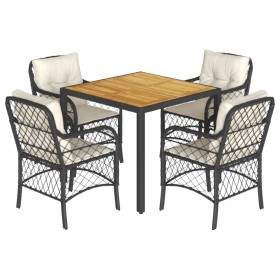 vidaXL 5-tlg. Garten-Essgruppe mit Kissen Schwarz Poly Rattan