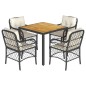 vidaXL 5-tlg. Garten-Essgruppe mit Kissen Schwarz Poly Rattan vidaXL 5-tlg. Garten-Essgruppe mit Kissen Schwarz Poly Rattan