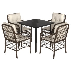 vidaXL 5-tlg. Garten-Essgruppe mit Kissen Braun Poly Rattan