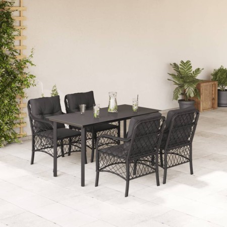 vidaXL 5-tlg. Garten-Essgruppe mit Kissen Schwarz Poly Rattan