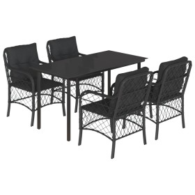 vidaXL 5-tlg. Garten-Essgruppe mit Kissen Schwarz Poly Rattan