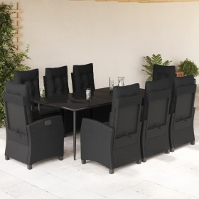 vidaXL 9-tlg. Garten-Essgruppe mit Kissen Schwarz Poly Rattan