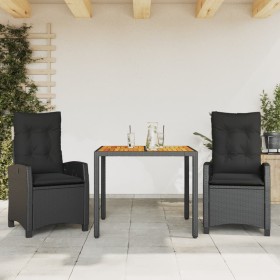 vidaXL 3-tlg. Garten-Essgruppe mit Kissen Schwarz Poly Rattan