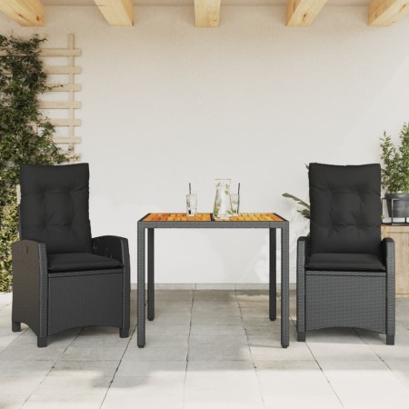 vidaXL 3-tlg. Garten-Essgruppe mit Kissen Schwarz Poly Rattan