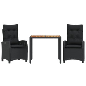 vidaXL 3-tlg. Garten-Essgruppe mit Kissen Schwarz Poly Rattan