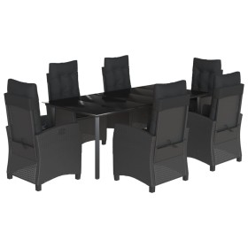 vidaXL 7-tlg. Garten-Essgruppe mit Kissen Schwarz Poly Rattan