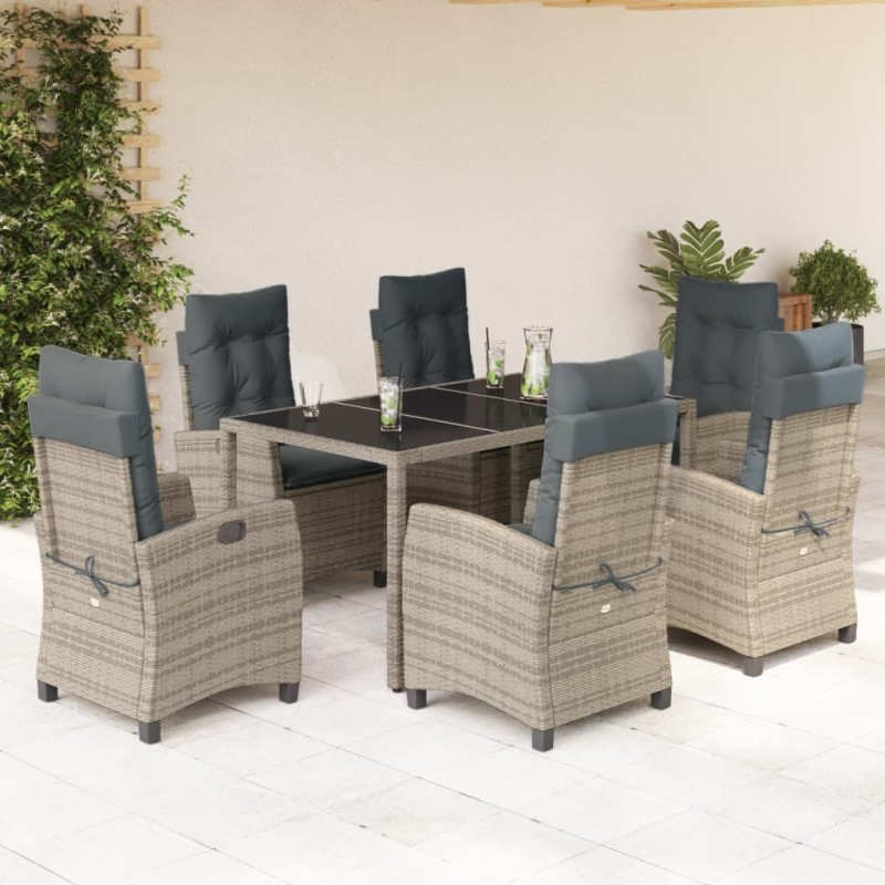 vidaXL 7-tlg. Garten-Essgruppe mit Kissen Grau Poly Rattan vidaXL 7-tlg. Garten-Essgruppe mit Kissen Grau Poly Rattan