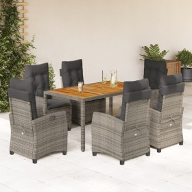 vidaXL 7-tlg. Garten-Essgruppe mit Kissen Grau Poly Rattan