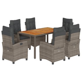vidaXL 7-tlg. Garten-Essgruppe mit Kissen Grau Poly Rattan