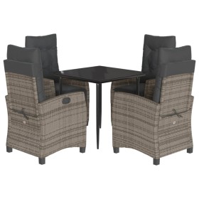 vidaXL 5-tlg. Garten-Essgruppe mit Kissen Grau Poly Rattan