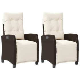 vidaXL Gartensessel mit Fußteil 2 Stk. Verstellbar Braun Poly Rattan