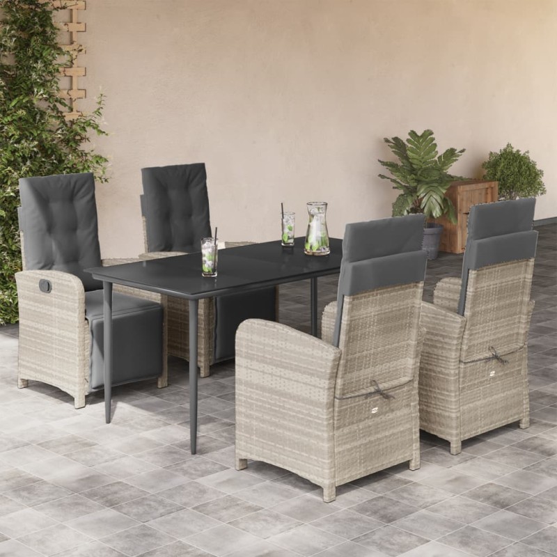 vidaXL 5-tlg. Garten-Essgruppe mit Kissen Hellgrau Poly Rattan vidaXL 5-tlg. Garten-Essgruppe mit Kissen Hellgrau Poly Rattan