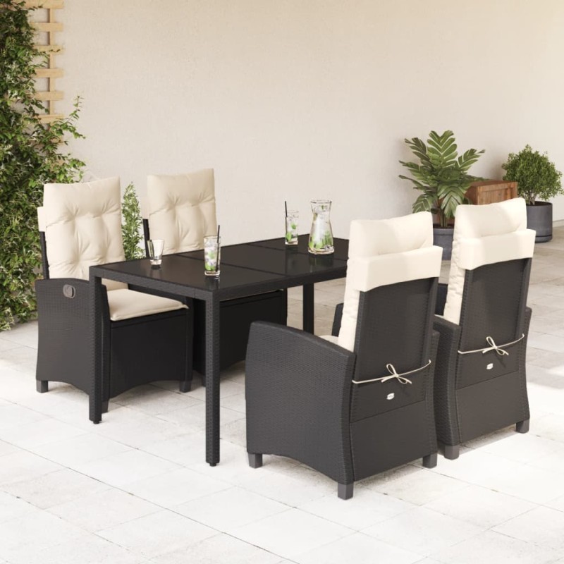 vidaXL 5-tlg. Garten-Essgruppe mit Kissen Schwarz Poly Rattan vidaXL 5-tlg. Garten-Essgruppe mit Kissen Schwarz Poly Rattan