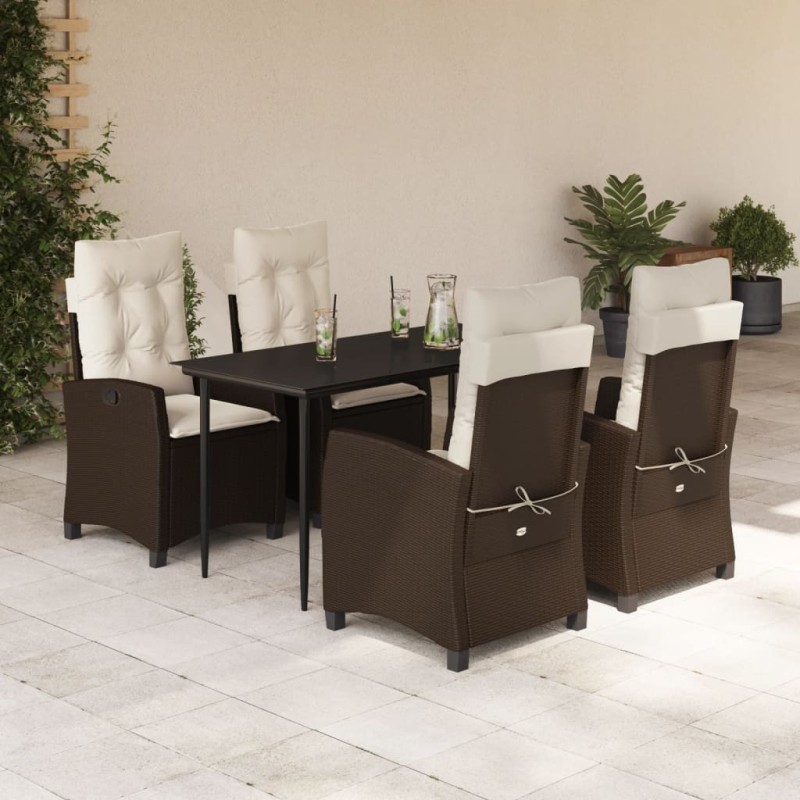 vidaXL 5-tlg. Garten-Essgruppe mit Kissen Braun Poly Rattan vidaXL 5-tlg. Garten-Essgruppe mit Kissen Braun Poly Rattan