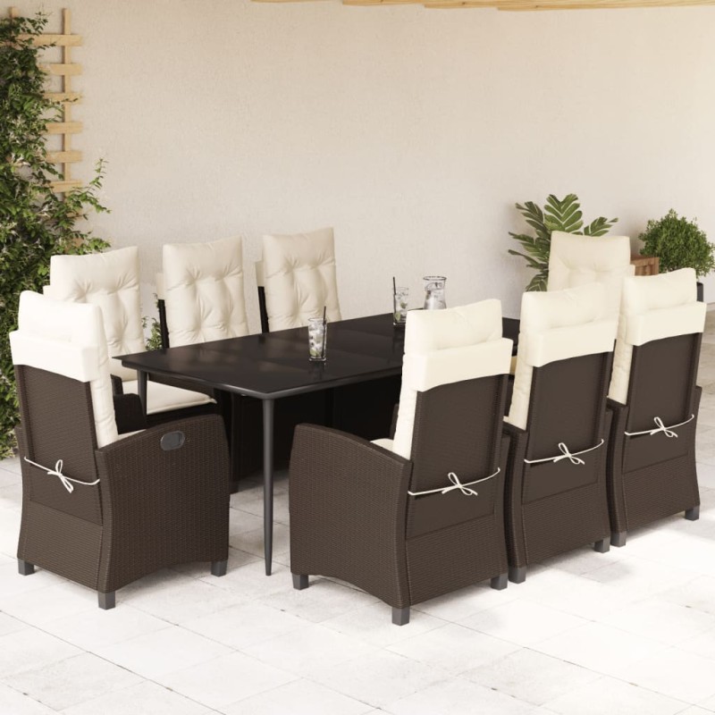vidaXL 9-tlg. Garten-Essgruppe mit Kissen Braun Poly Rattan vidaXL 9-tlg. Garten-Essgruppe mit Kissen Braun Poly Rattan