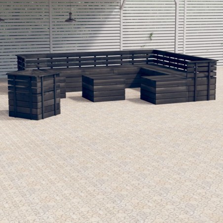 12-tlg. Garten-Sofagarnitur aus Paletten Kiefernholz Dunkelgrau