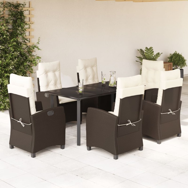 vidaXL 7-tlg. Garten-Essgruppe mit Kissen Braun Poly Rattan vidaXL 7-tlg. Garten-Essgruppe mit Kissen Braun Poly Rattan